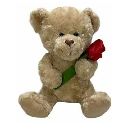 Soft Toy Bear - Brown Teddy with Red Rose (25cm)