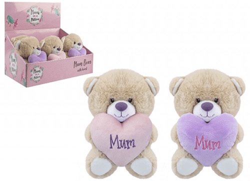 Soft Toy Bear - 'Mum' Heart Teddy (15cm) (Assorted Designs)