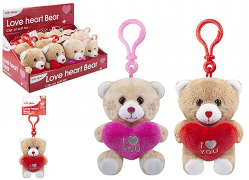 Teddy Bear Keyring Clip - I Heart You (10cm) (Assorted Designs)