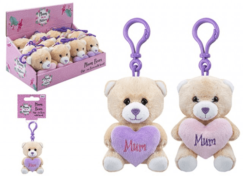 Teddy Bear Keyring Clip - Mum Heart (10cm) (Assorted Designs)