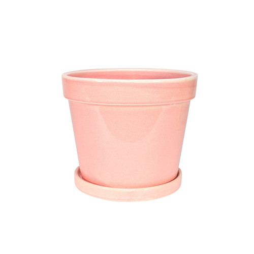 Stoneware Pot with Attached Saucer - Vintage Pink (13cm)
