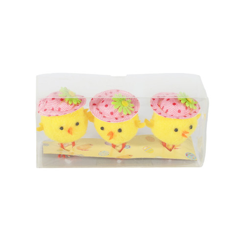 Easter Decorations - Chicks With Dotty Hats (Set of 3)
