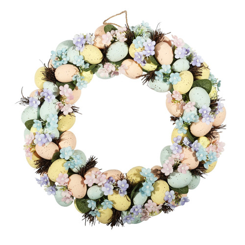 Readymade Wreath (Easter) - Pastel Eggs & Spring Flowers (43cm)