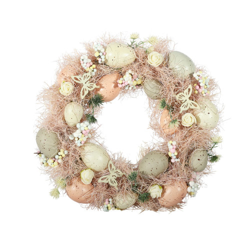 Readymade Wreath (Easter) - Pastel Pink Eggs Nest with Butterflies (30cm)