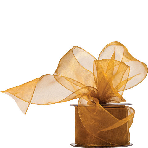 60mm Wired Edge Plain Organza Ribbon - Gold