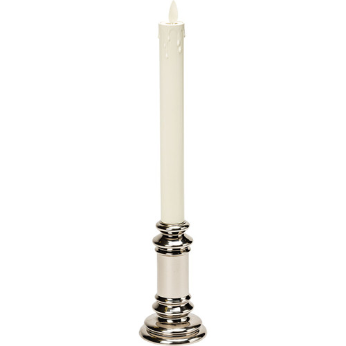 Simulated Flame Effect LED Candle in Silver Candlestick - Ivory