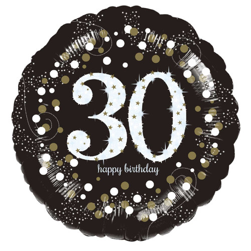 Foil Helium Balloon - 30th Birthday Sparkling Gold