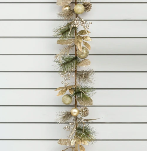 Gold Glitter Mixed Leaf Garland (180cm)