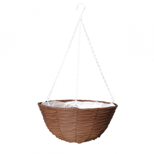 14 inch Faux Rattan Hanging Basket, Espresso Brown