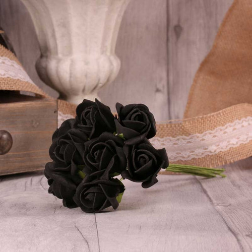 Bunch of 8 Black Foam Tea Rose Bud 