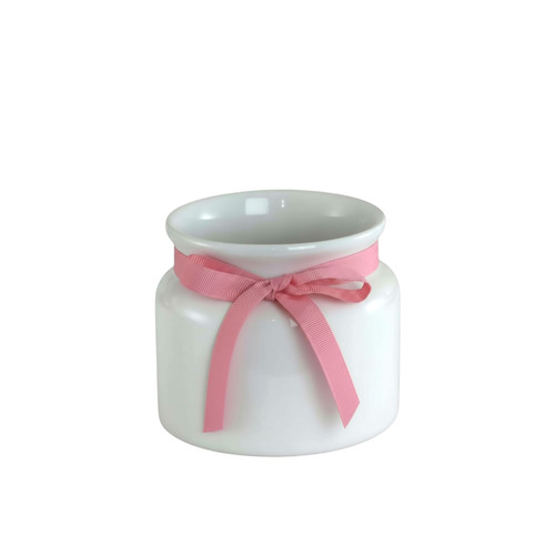 White Ceramic Pot with Pink Ribbon (9cm)