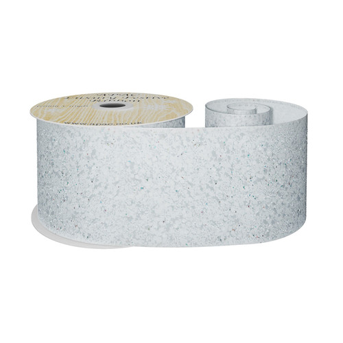 63mm Wired Edge Ribbon - Glittery White