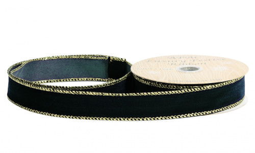 25mm Wired Edge Velvet Ribbon - Black