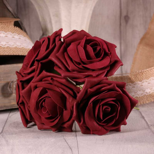 Bunch of 5 Burgundy Foam Open Tea Rose 