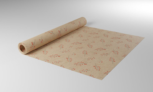 Kraft Paper - Natural with Red Berry Pattern