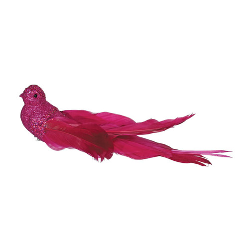 Hot Pink Glitter Bird with Clip (23cm) 
