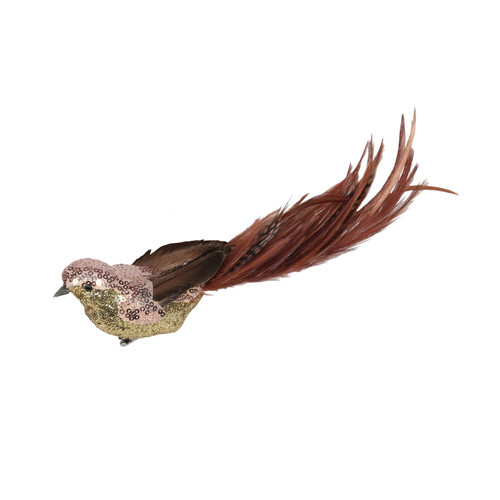 Rose Sequin and Glitter Bird with Clip (29cm) 