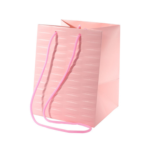 Hand Tie Gift Bag (Tall) - Woven Textured Pink (19x25cm)