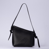 K Leather Shoulder Handbag-Black