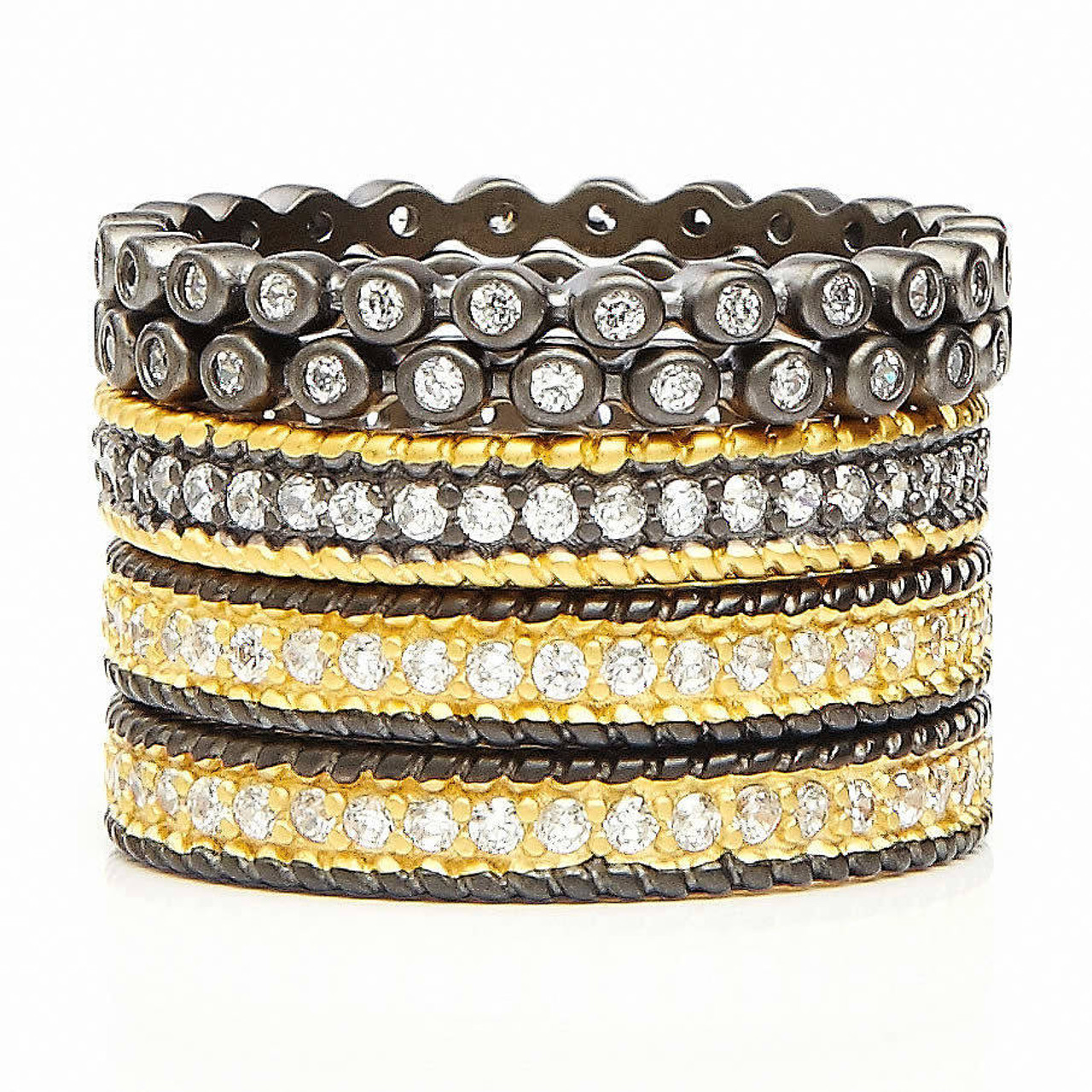Florence Bamboo Pave Stackable Ring Set - nOir Jewelry
