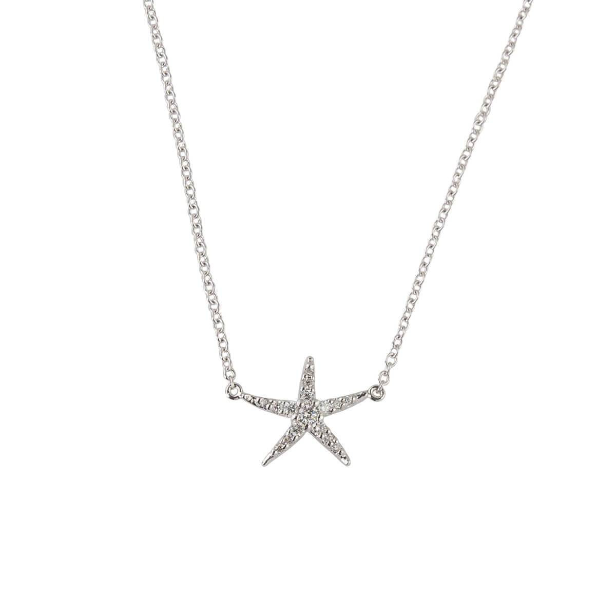 Small Starfish Necklace in White Gold 