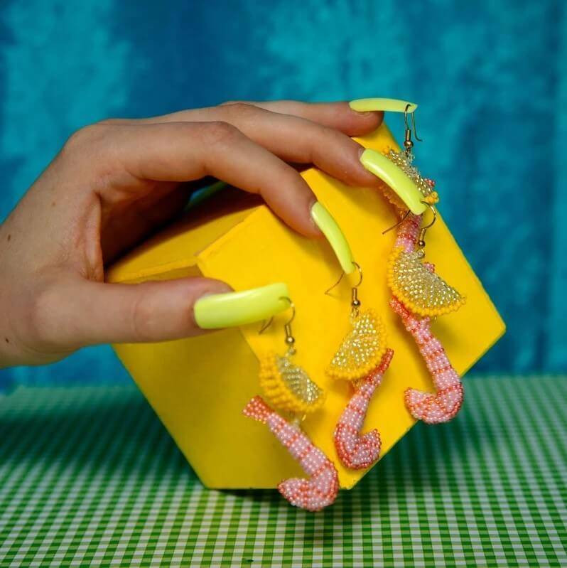 Shrimp Cocktail Earrings by Susan Alexandra The Giving Tree Gallery