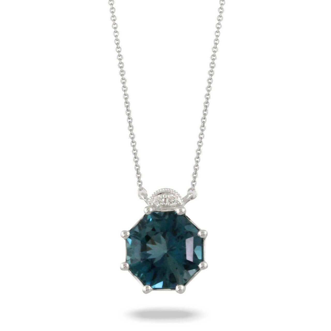 Colleen Lopez London Blue Topaz & Diamond Double Halo Pendant w/Chain -  21037919 | HSN