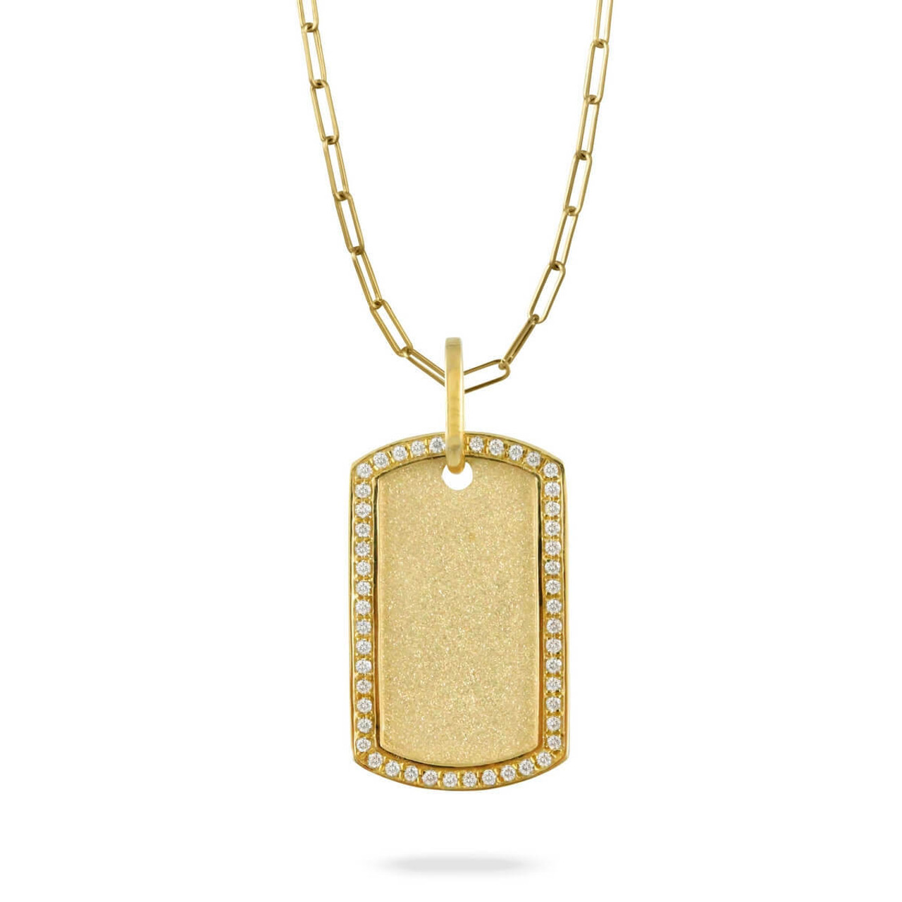 Diamond Dog Tag Pendant Necklace 14K Gold