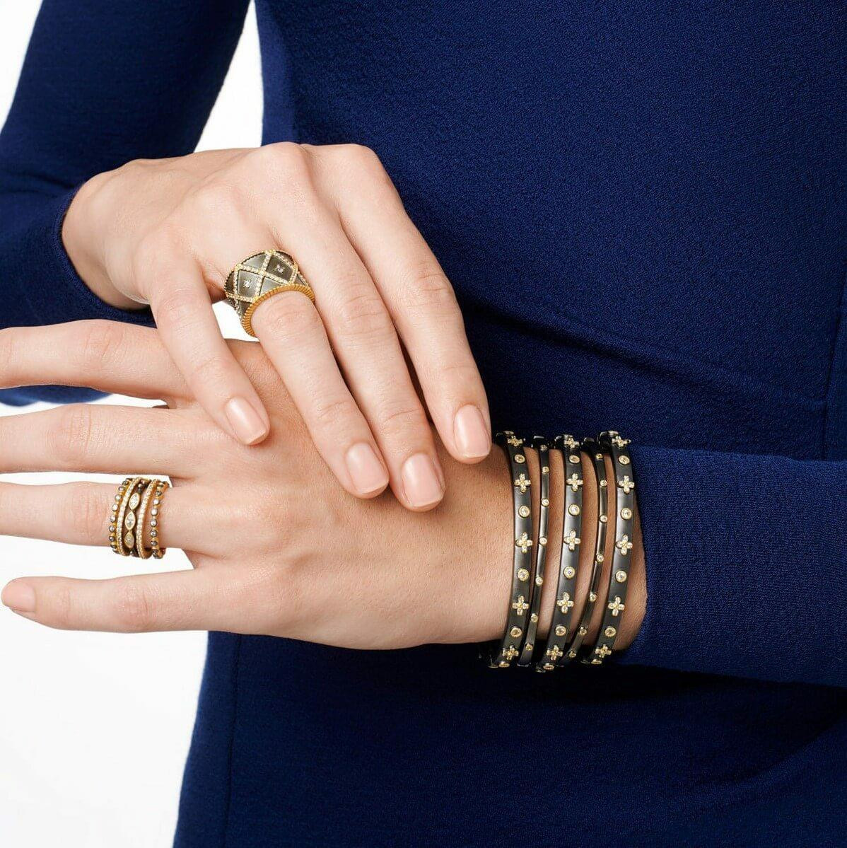 Clover Hinge Bangle Gold + Rhodium by Freida Rothman