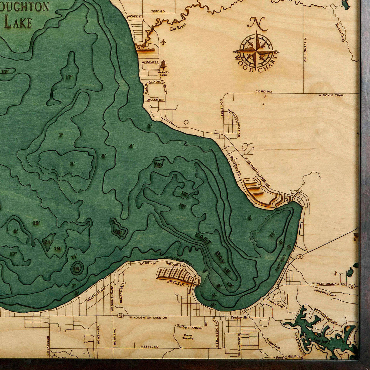 Houghton Lake Nautical Wood Maps 3D Wall Decor