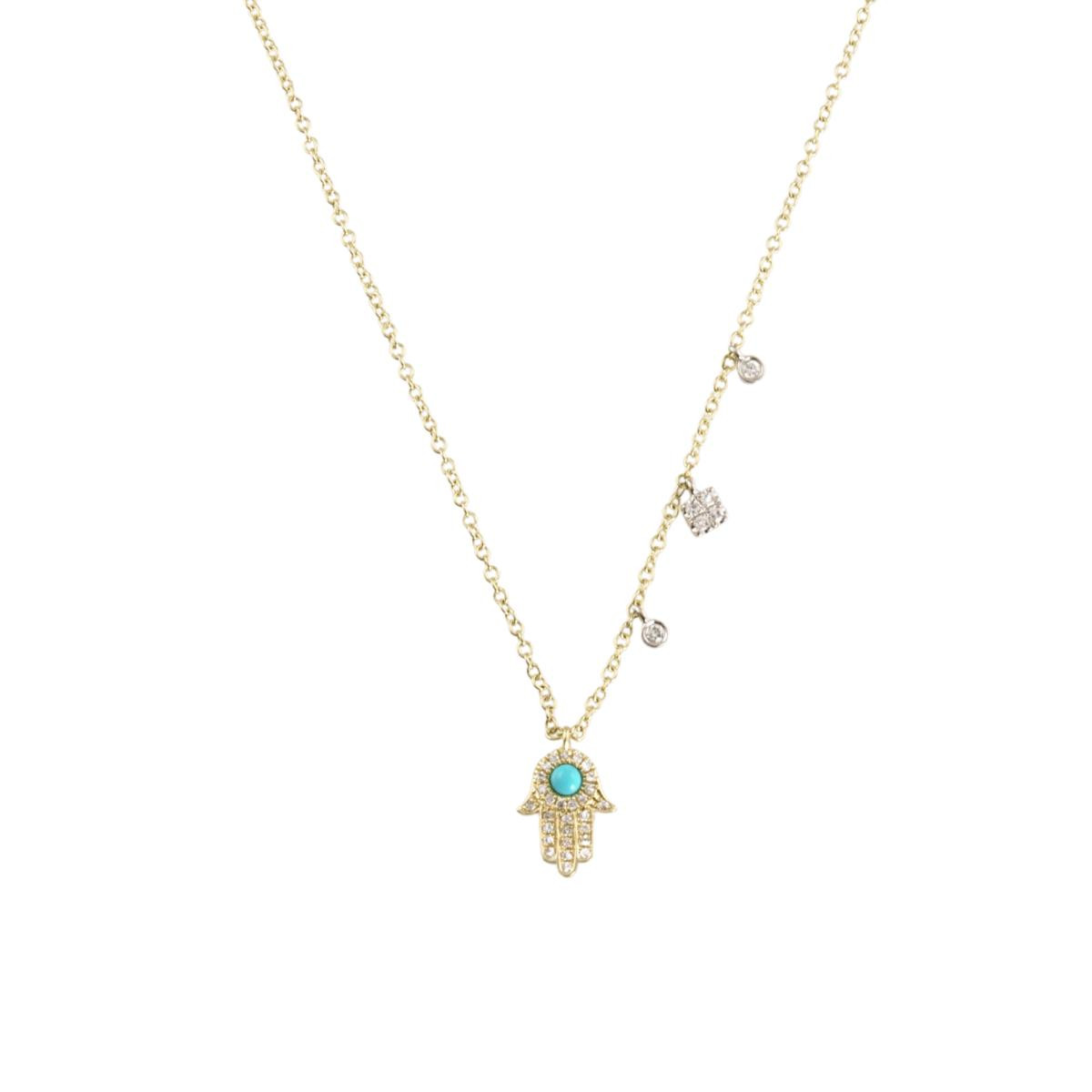 Turquoise Hamsa Necklace with Diamond Charms by Meira T