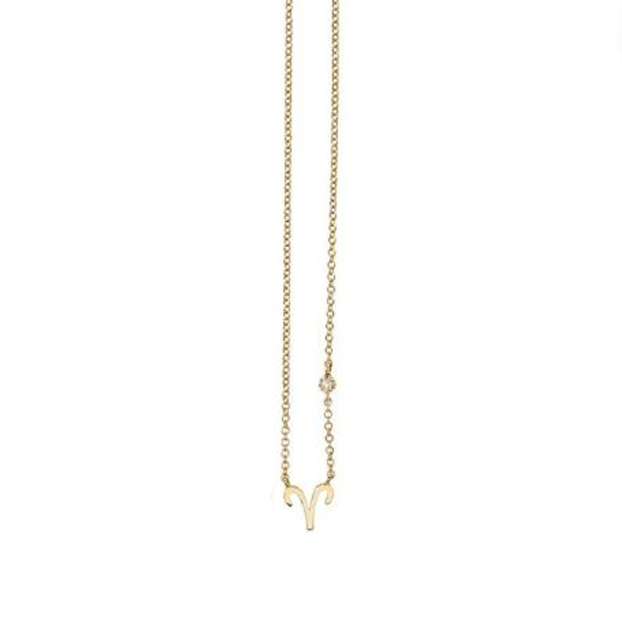 Petite Aries Zodiac Necklace with Diamond in Yellow Gold