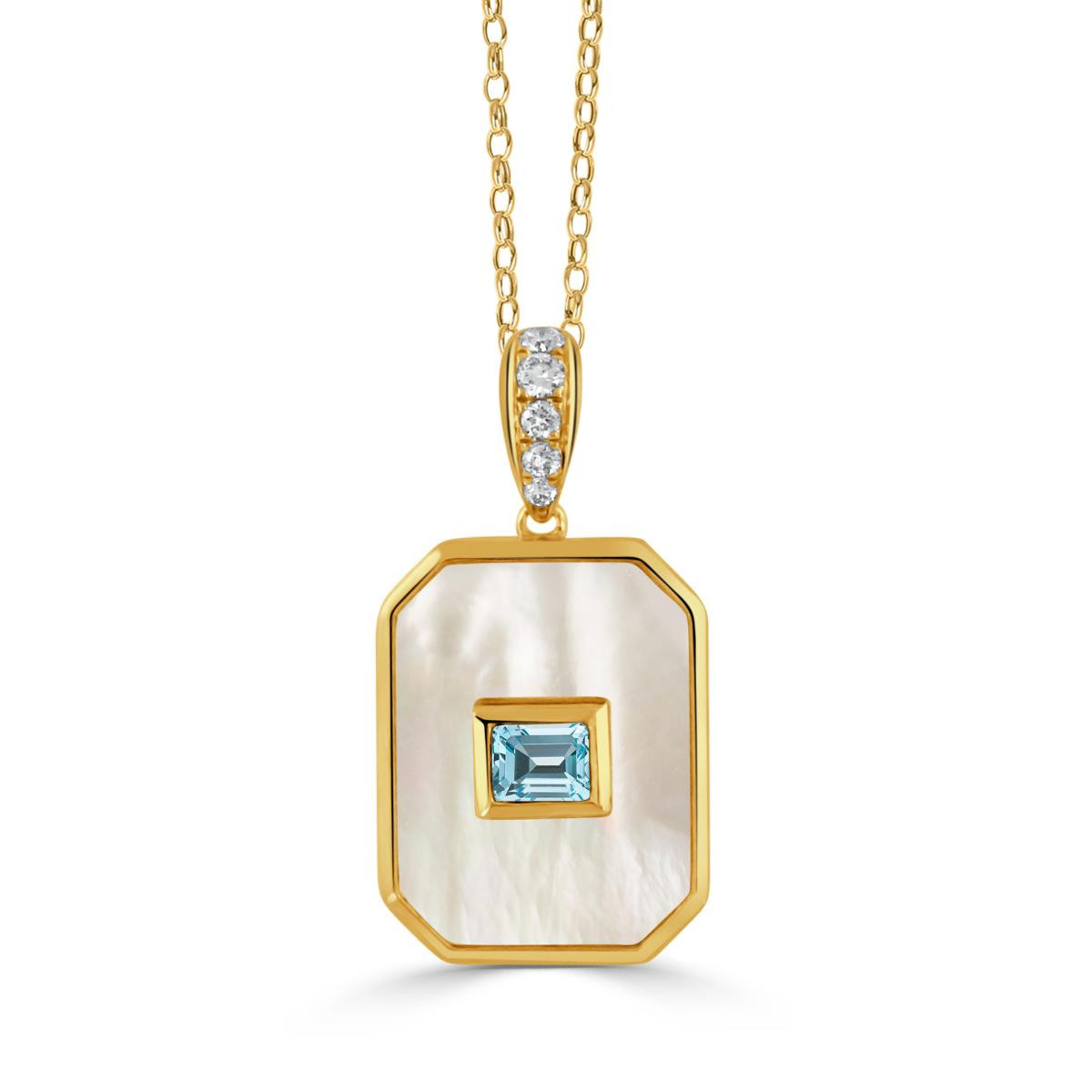 Mykonos White Mother of Pearl and Diamond Gold Pendant Necklace