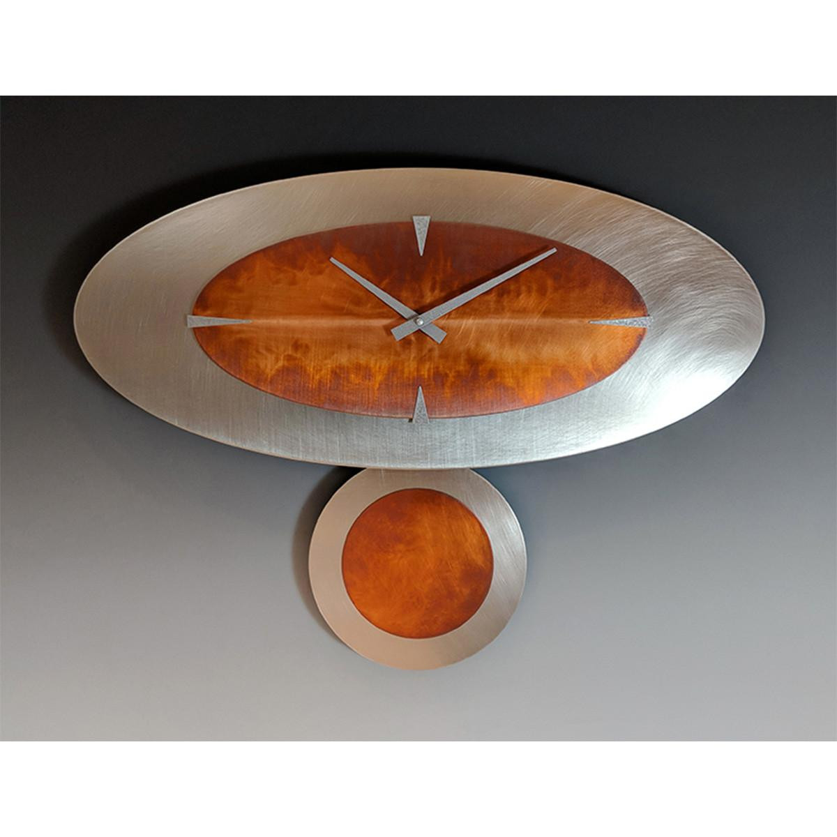 Cafne カフネ Small Pendulum - Brownstone Steel & Copper Stand Alone Oval Pendulum Clock by Leonie Lacouette