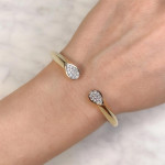 Shy Creation Yellow Gold Bangle with Diamond Pave on Slant