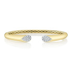 Shy Creation Yellow Gold Bangle with Diamond Pave on Slant