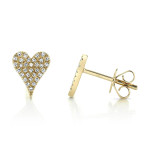 Shy Creation Yellow Gold Diamond Pave Heart Stud Earrings Shy Creation Yellow Gold Diamond Pave Heart Stud Earrings