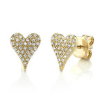 Shy Creation Yellow Gold Diamond Pave Heart Stud Earrings Shy Creation Yellow Gold Diamond Pave Heart Stud Earrings