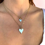 Shy Creation Diamond and Mother of Pearl Yellow Gold Paper Clip Link Necklace Shy Creation Diamond and Mother of Pearl Yellow Gold Paper Clip Link Necklace