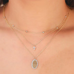 Shy Creation White Gold Diamond Cross Necklace - Small