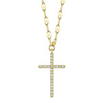 Shy Creation Diamond Cross Sparkle Chain Necklace in Yellow Gold Shy Creation Diamond Cross Sparkle Chain Necklace in Yellow Gold