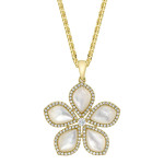 Shy Creation Mother of Pearl and Diamonds Flower Necklace in Yellow Gold Shy Creation Mother of Pearl and Diamonds Flower Necklace in Yellow Gold