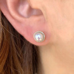 Shy Creation Diamond and Pearl Stud Earrings