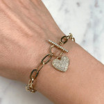 Shy Creation Diamond Paper Clip Pave Heart Bracelet 