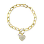 Shy Creation Diamond Paper Clip Pave Heart Bracelet 