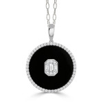 Doves by Doron Paloma 18KT White Gold Round Black Onyx Circle Necklace with Invisible Set Diamonds 