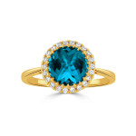 Doves by Doron Paloma Round London Blue Topaz and Diamond Yellow Gold Ring 