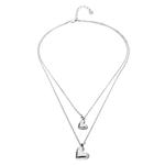 Double Necklace with Two Hearts - Silver