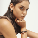 Bracelet in Multi Thread Silk and Leather with Heart - Gold - Brown