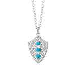 Fearless Shield Necklace with Turquoise and White Sapphires
